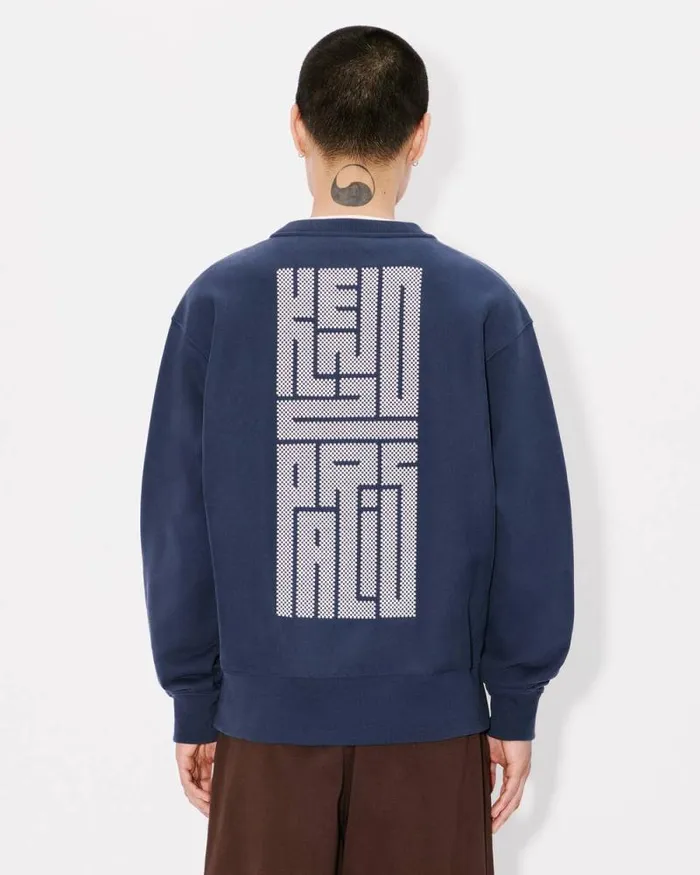 Men 039KENZO Kamon039 Embroidered Sweatshirt In Cotton Midnight Blue Kenzo Sweatshirts And Hoodies