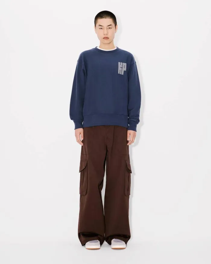 Men 039KENZO Kamon039 Embroidered Sweatshirt In Cotton Midnight Blue Kenzo Sweatshirts And Hoodies