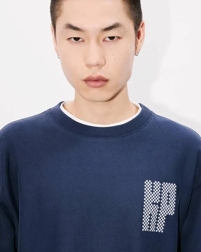 Men 039KENZO Kamon039 Embroidered Sweatshirt In Cotton Midnight Blue Kenzo Sweatshirts And Hoodies