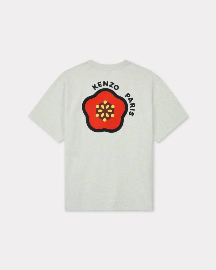 Men 039KENZO Pop039 Embroidered Oversized Tshirt In Cotton Pale Grey Kenzo Tshirts And Polos