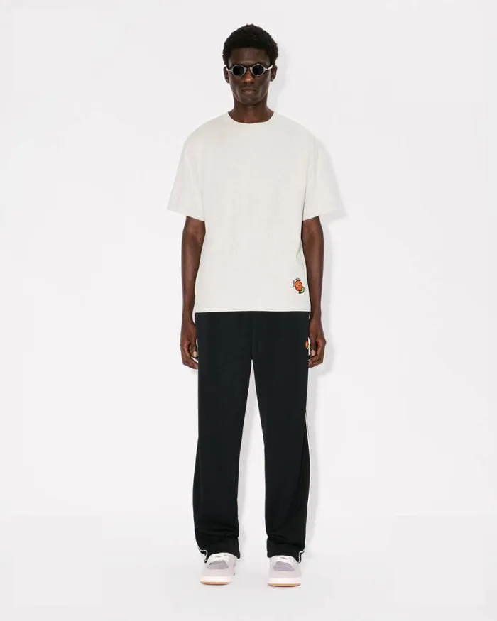 Men 039KENZO Pop039 Embroidered Oversized Tshirt In Cotton Pale Grey Kenzo Tshirts And Polos