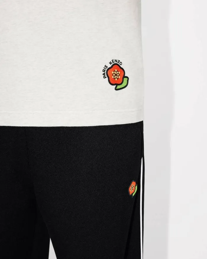 Men 039KENZO Pop039 Embroidered Oversized Tshirt In Cotton Pale Grey Kenzo Tshirts And Polos