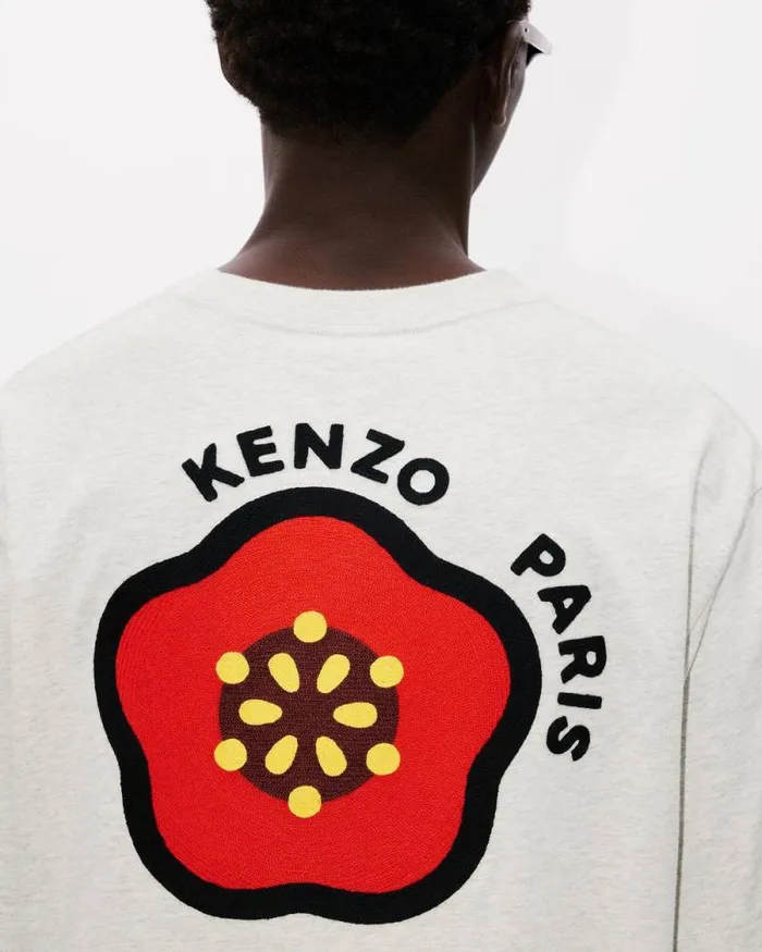 Men 039KENZO Pop039 Embroidered Oversized Tshirt In Cotton Pale Grey Kenzo Tshirts And Polos