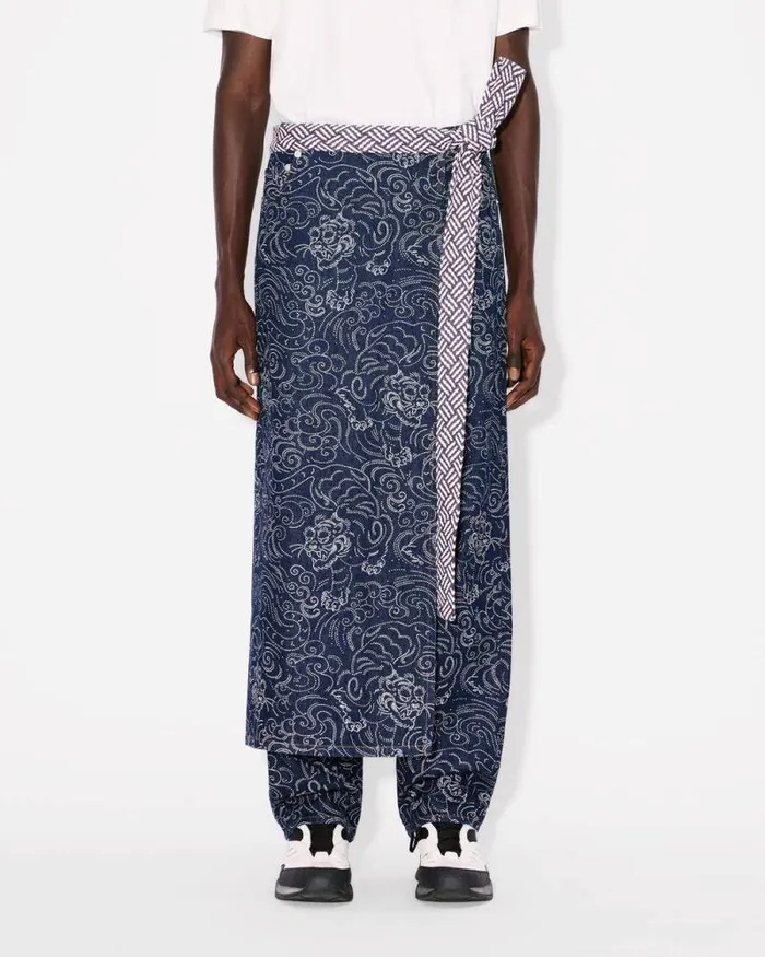 Men 039KENZO Star Tiger039 Apron In Japanese Denim Rinse Blue Denim Kenzo Pants And Shorts