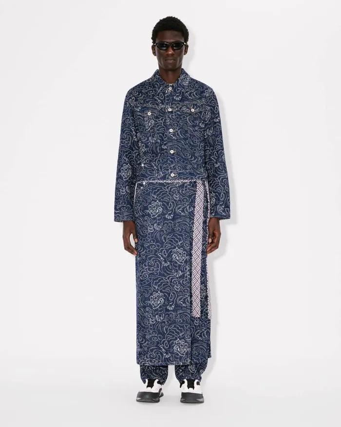 Men 039KENZO Star Tiger039 Apron In Japanese Denim Rinse Blue Denim Kenzo Pants And Shorts