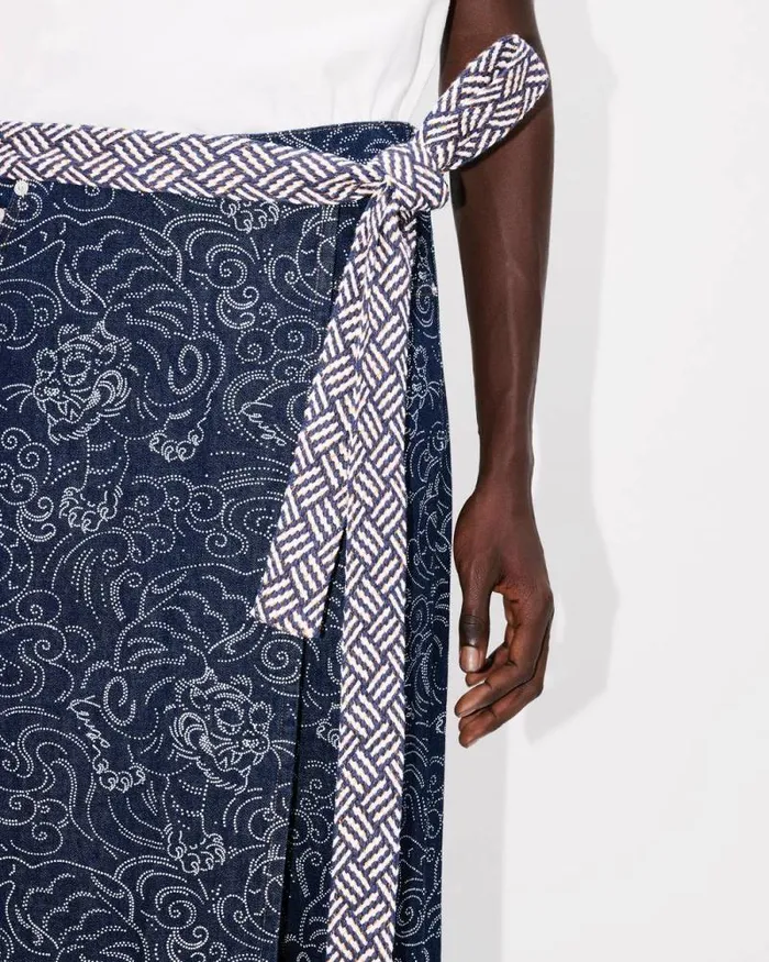 Men 039KENZO Star Tiger039 Apron In Japanese Denim Rinse Blue Denim Kenzo Pants And Shorts