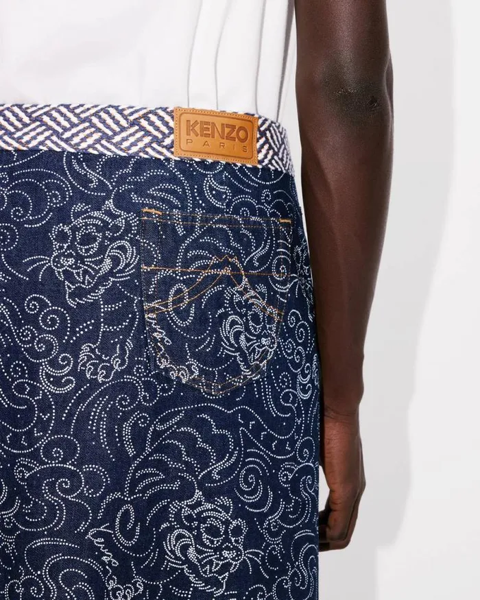 Men 039KENZO Star Tiger039 Apron In Japanese Denim Rinse Blue Denim Kenzo Pants And Shorts