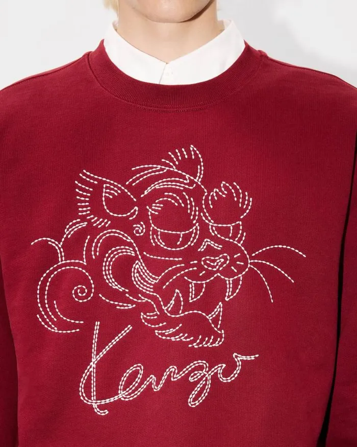 Men 039KENZO Star Tiger039 Embroidered Sweatshirt In Cotton Bordeaux Kenzo Sweatshirts And Hoodies