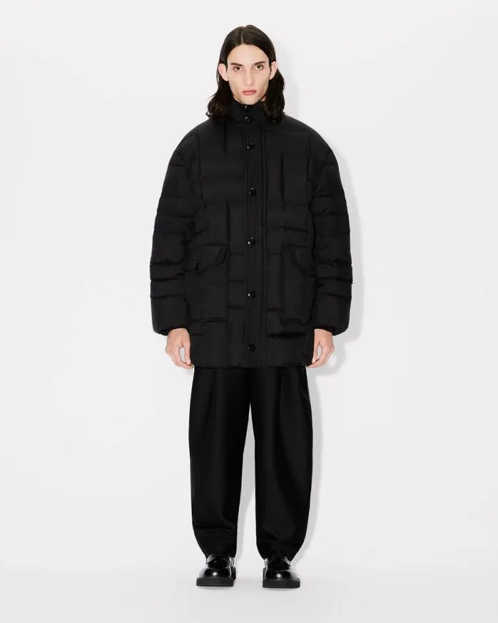 Men 039KENZO Weave039 Midlength Winter Parka Black Kenzo Jackets And Coats