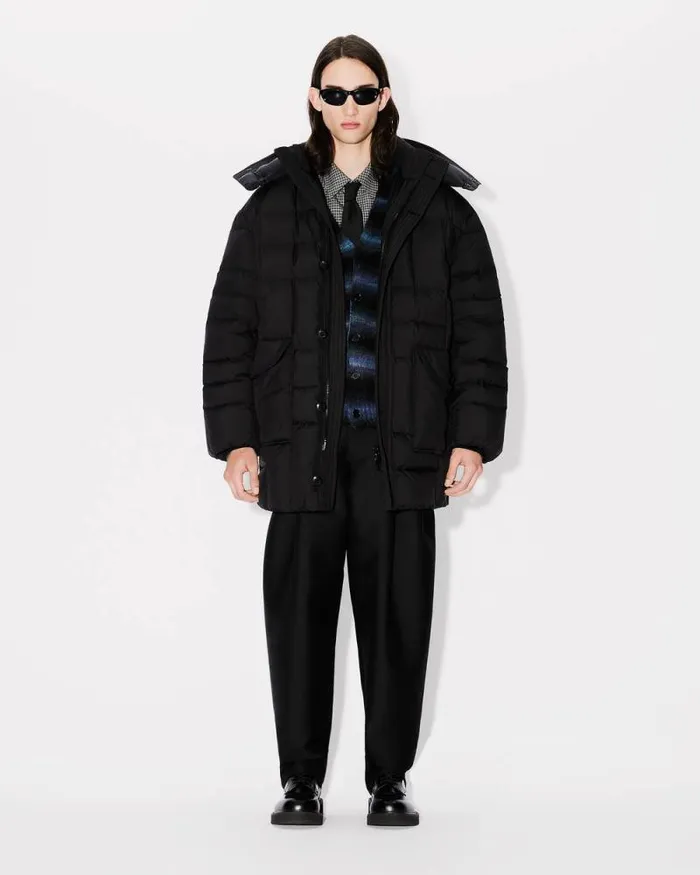 Men 039KENZO Weave039 Midlength Winter Parka Black Kenzo Jackets And Coats