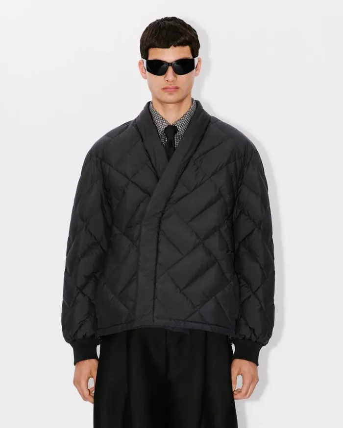 Men 039KENZO Weave039 Puffer Kimono Jacket Black Kenzo Kimonos