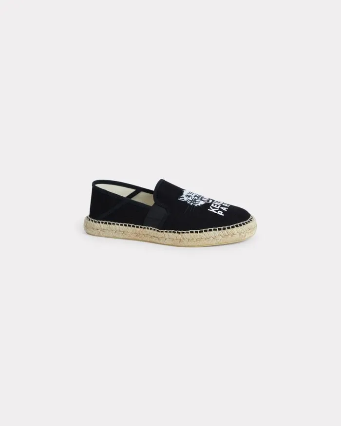 Men 039Lucky Tiger039 Embroidered Canvas Espadrilles Black Kenzo Mules And Espadrilles