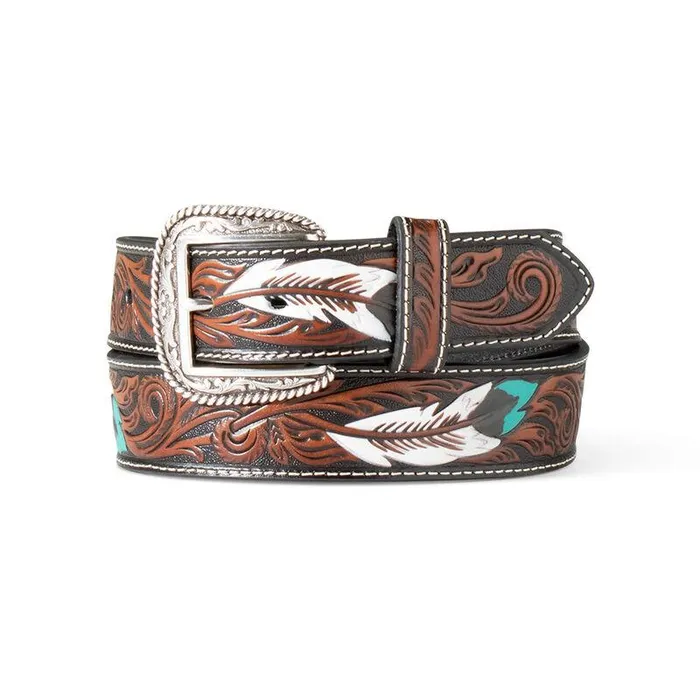 Men Belts Ariat Feather Embossed Belt Brown