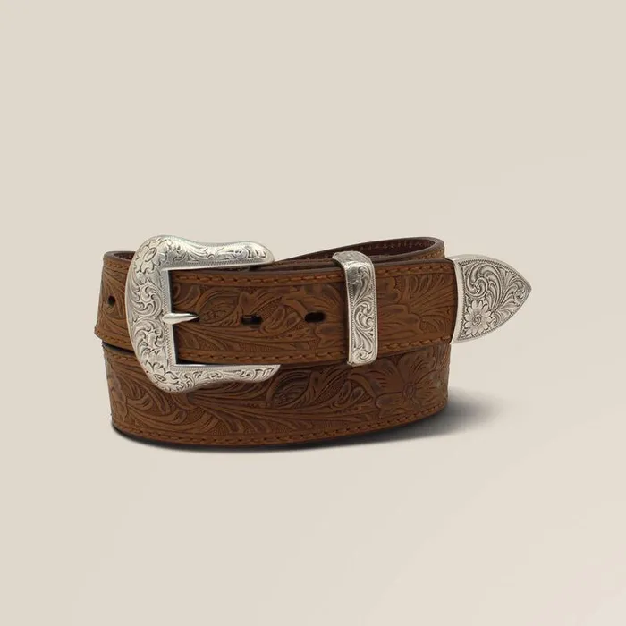 Men Belts Ariat Leaf Emboss Belt Brown