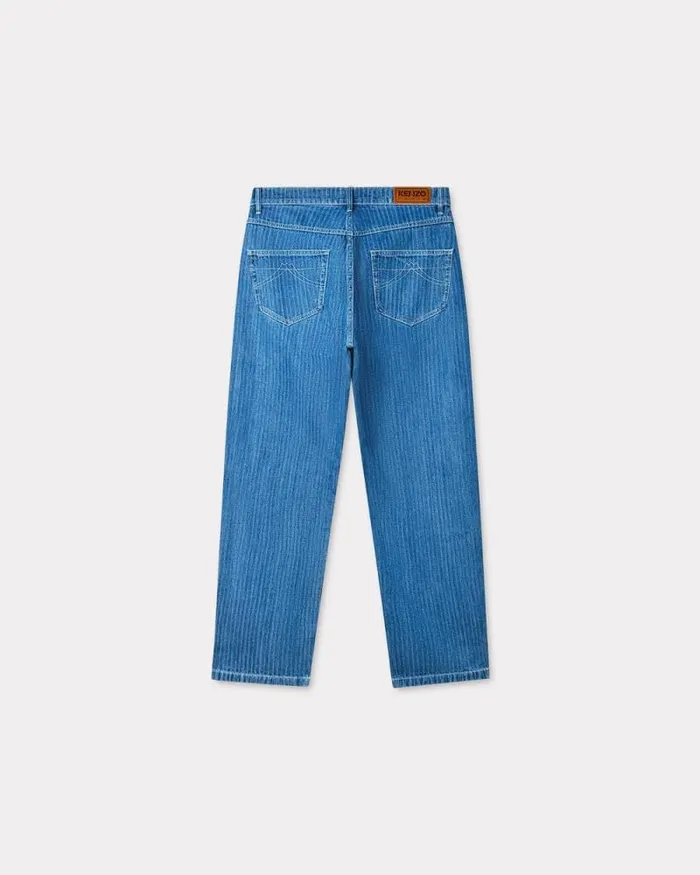 Men BOTAN Loose Jeans In Japanese Denim Stone Bleached Blue Denim Kenzo Pants And Shorts