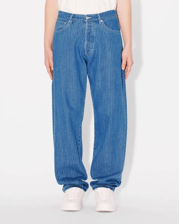 Men BOTAN Loose Jeans In Japanese Denim Stone Bleached Blue Denim Kenzo Pants And Shorts