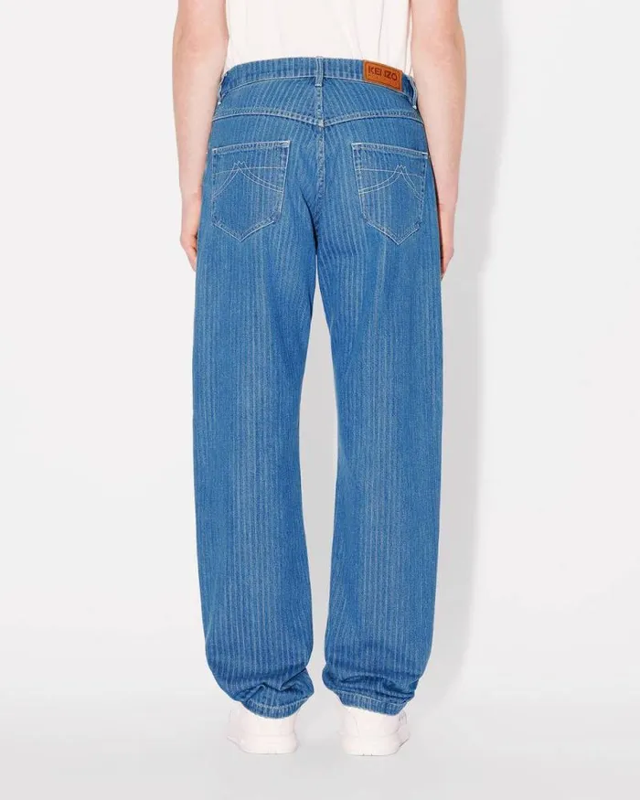 Men BOTAN Loose Jeans In Japanese Denim Stone Bleached Blue Denim Kenzo Pants And Shorts
