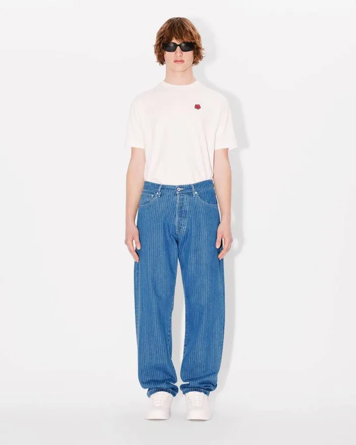 Men BOTAN Loose Jeans In Japanese Denim Stone Bleached Blue Denim Kenzo Pants And Shorts