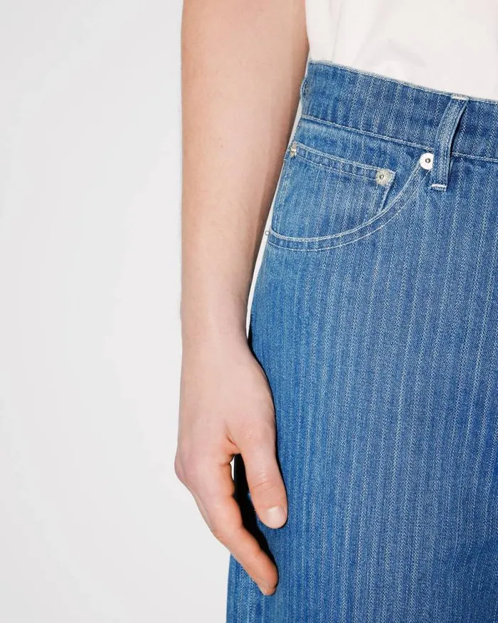 Men BOTAN Loose Jeans In Japanese Denim Stone Bleached Blue Denim Kenzo Pants And Shorts