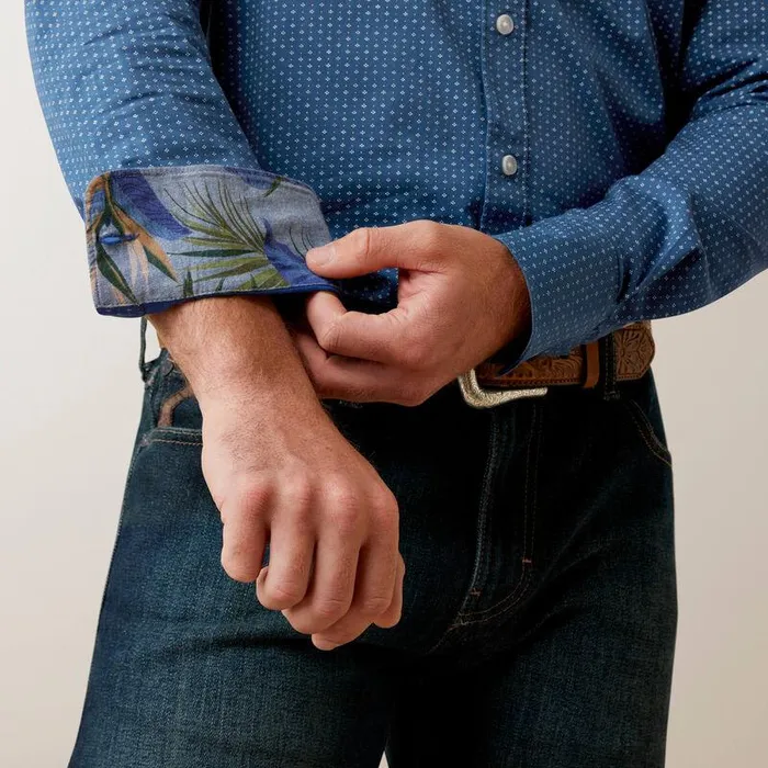 Men Button Down Shirts Ariat Ditsy Stretch Modern Fit Shirt Blue Men Button Down Shirts Ariat Ditsy Stretch Modern Fit Shirt Blue