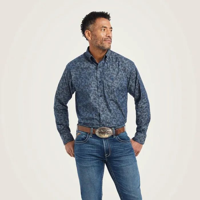 Men Button Down Shirts Ariat Girard Classic Fit Shirt Chambray Blue