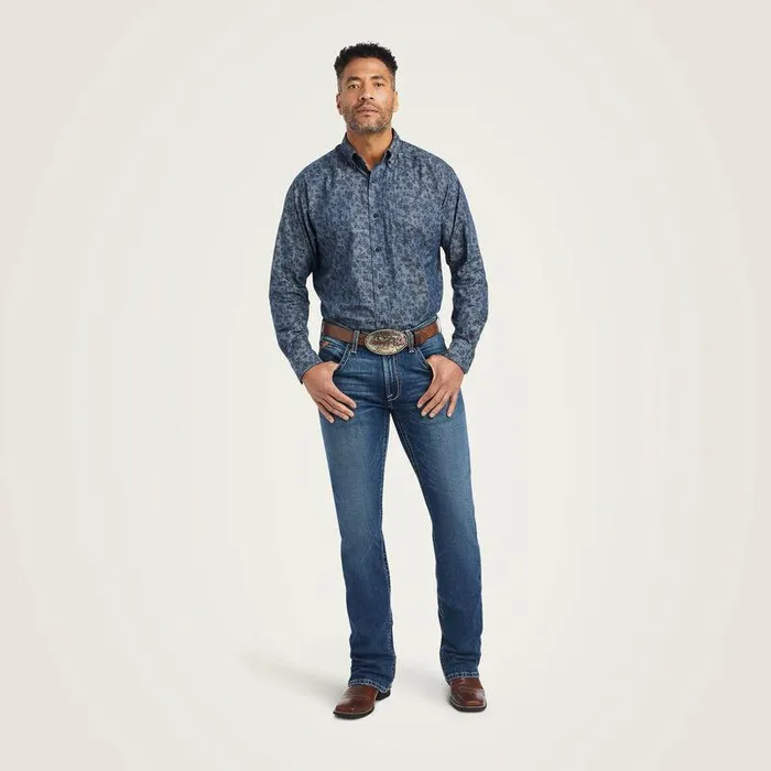 Men Button Down Shirts Ariat Girard Classic Fit Shirt Chambray Blue Men Button Down Shirts Ariat Girard Classic Fit Shirt Chambray Blue