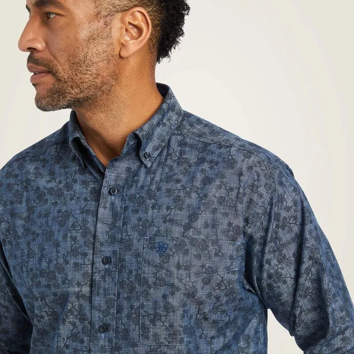 Men Button Down Shirts Ariat Girard Classic Fit Shirt Chambray Blue Men Button Down Shirts Ariat Girard Classic Fit Shirt Chambray Blue