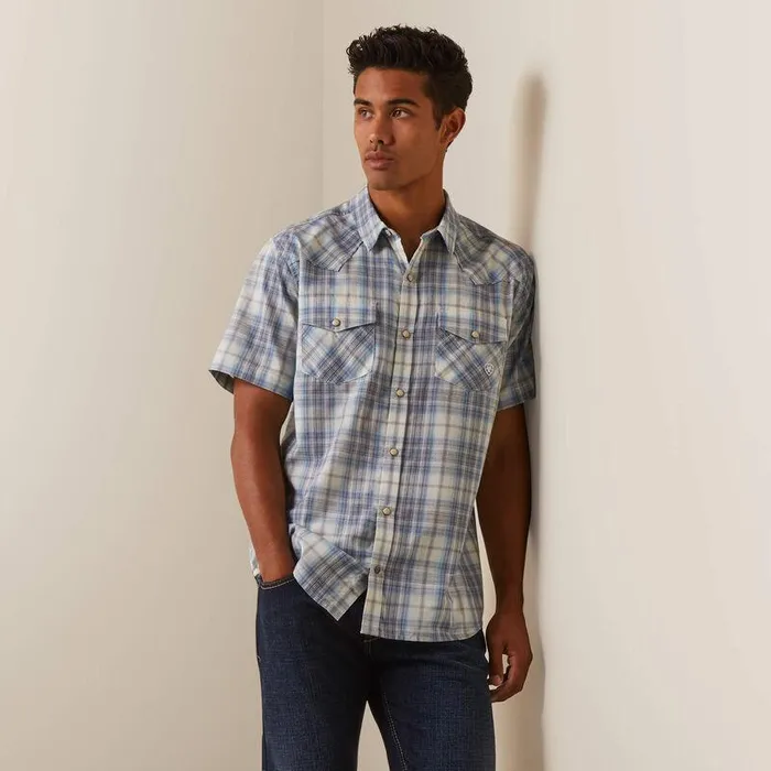 Men Button Down Shirts Ariat Halterman Retro Fit Shirt White Asparagus