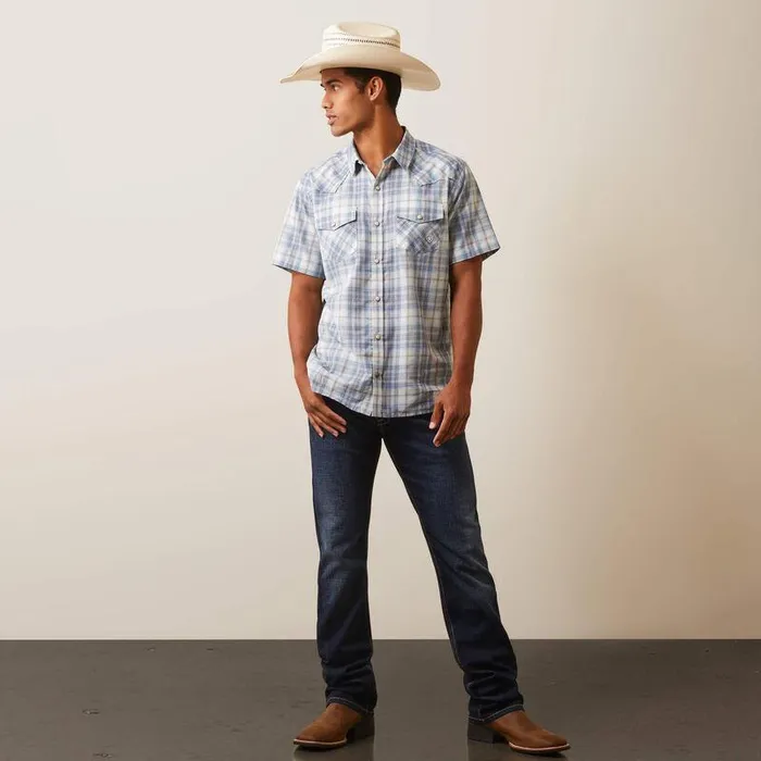 Men Button Down Shirts Ariat Halterman Retro Fit Shirt White Asparagus