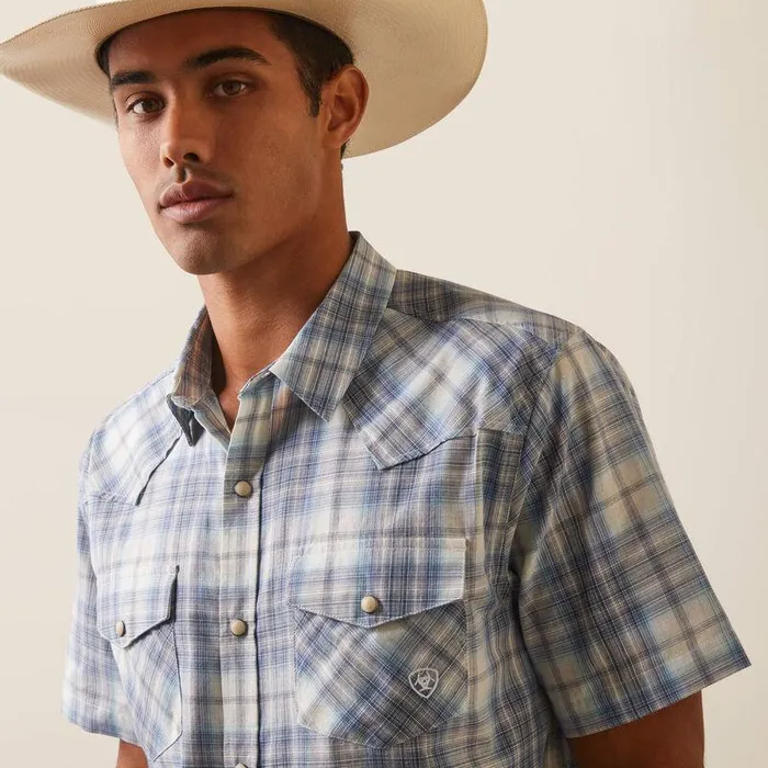 Men Button Down Shirts Ariat Halterman Retro Fit Shirt White Asparagus