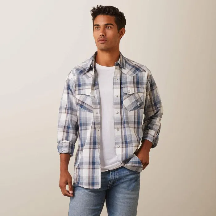 Men Button Down Shirts Ariat Haston Retro Fit Shirt White Asparagus