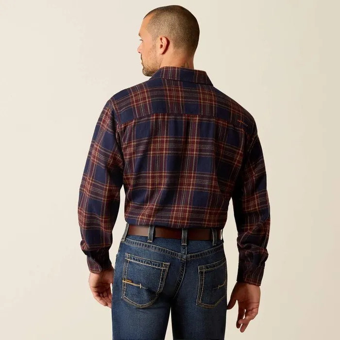 Men Button Down Shirts Ariat Rebar Heavy Flannel Work Shirt Navy and Malbec