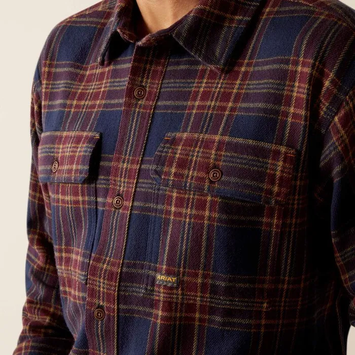 Men Button Down Shirts Ariat Rebar Heavy Flannel Work Shirt Navy and Malbec