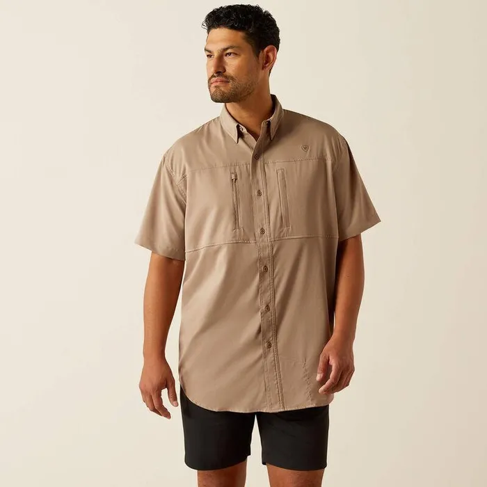 Men Button Down Shirts Ariat VentTEK Classic Fit Shirt Taupe Grey