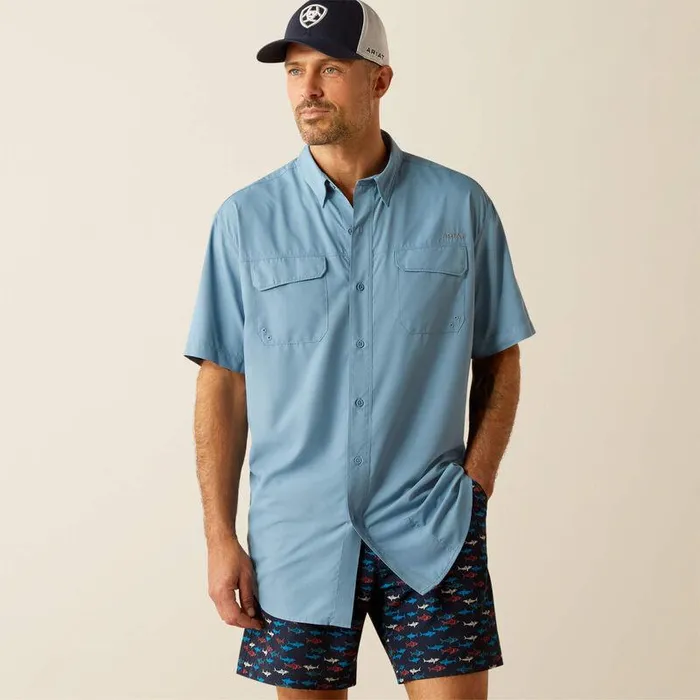 Men Button Down Shirts Ariat VentTEK Outbound Classic Fit Shirt Blue Shadow