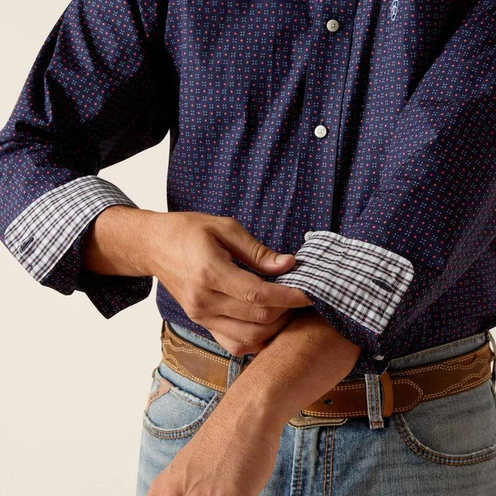 Men Button Down Shirts Ariat Wrinkle Free Wells Fitted Shirt Peacoat