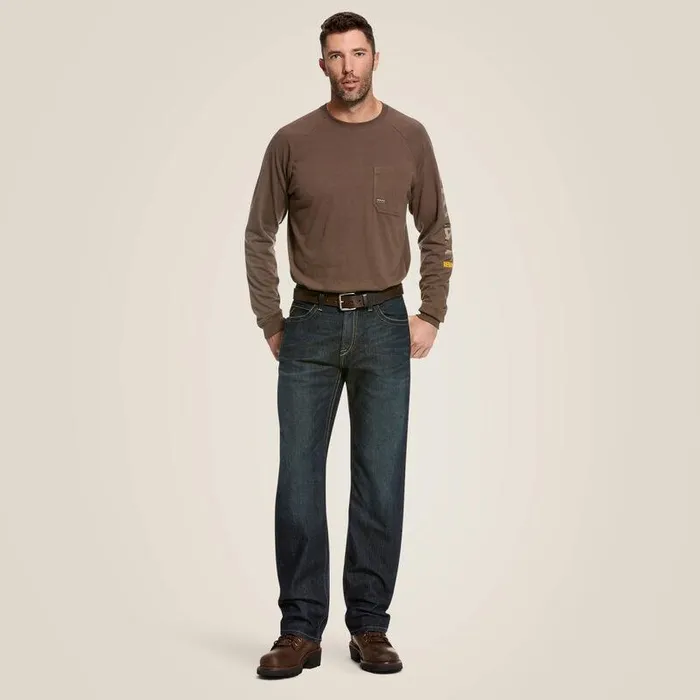 Men Denim Ariat Rebar M4 Relaxed DuraStretch Edge Stackable Straight Leg Jean Cobalt
