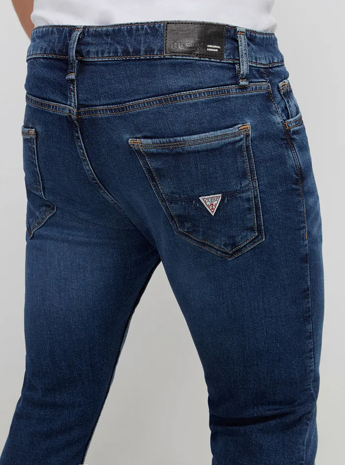 Men Denim GUESS Eco Lowrise Skinny Miami Fly Denim Jeans In Reloop Wash