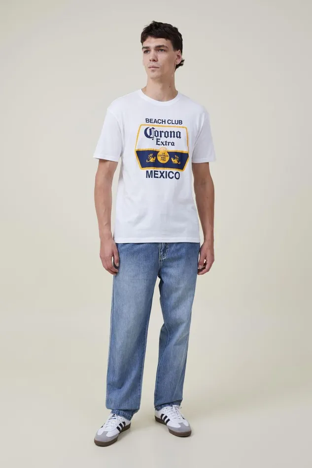 Men Graphic TShirts Cotton On Corona Premium Loose Fit TShirt Lcn Cor Whitecoronabeach Club