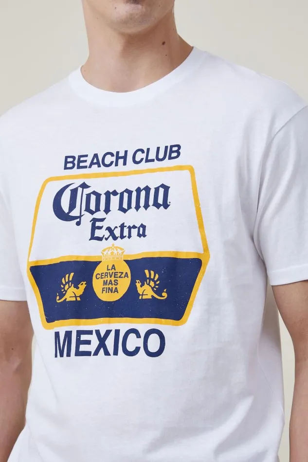 Men Graphic TShirts Cotton On Corona Premium Loose Fit TShirt Lcn Cor Whitecoronabeach Club
