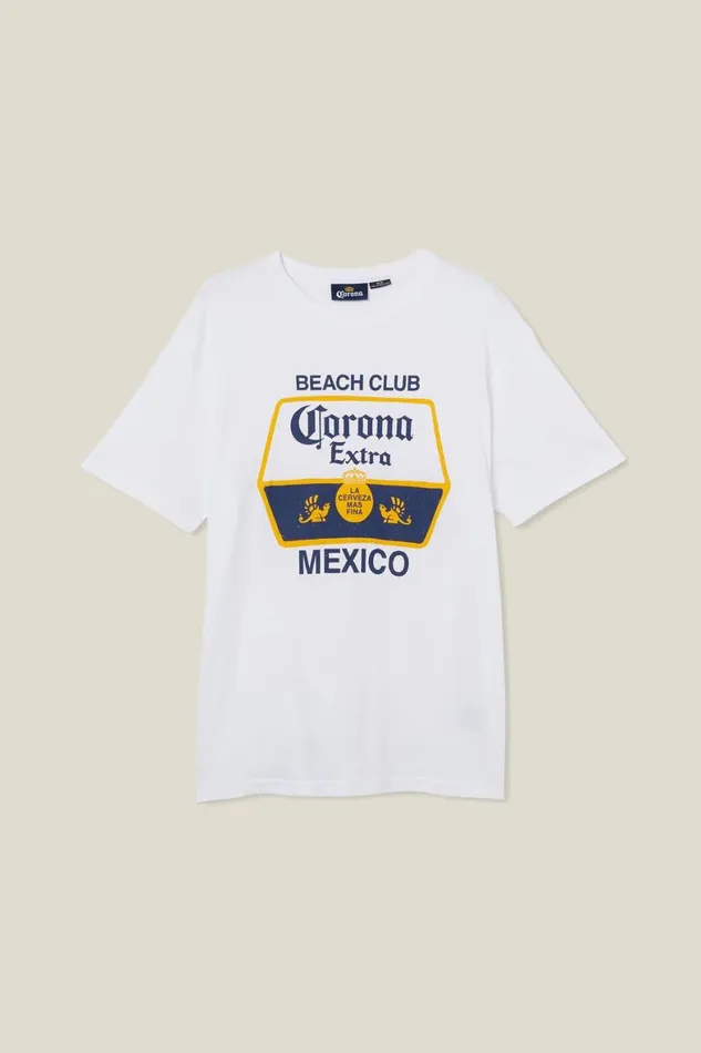 Men Graphic TShirts Cotton On Corona Premium Loose Fit TShirt Lcn Cor Whitecoronabeach Club