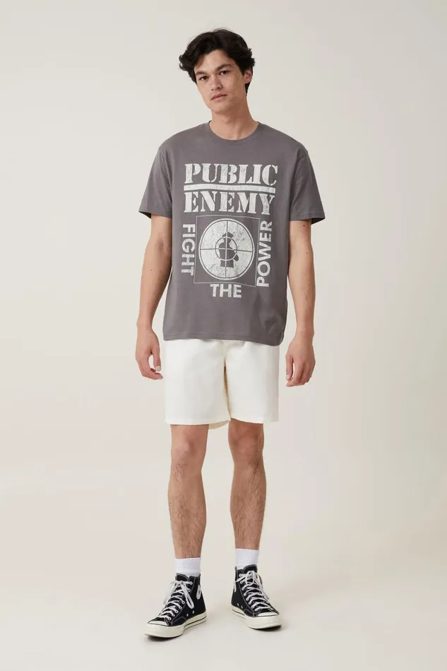 Men Graphic TShirts Cotton On Loose Fit Music TShirt Lcn Bra Slate Stonepublic Enemypower