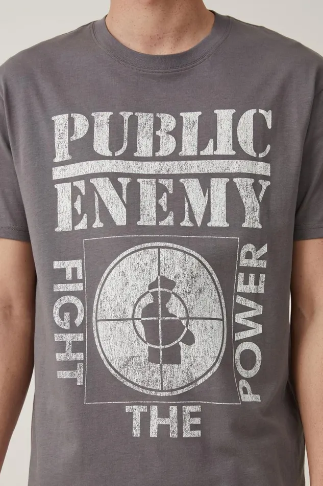 Men Graphic TShirts Cotton On Loose Fit Music TShirt Lcn Bra Slate Stonepublic Enemypower