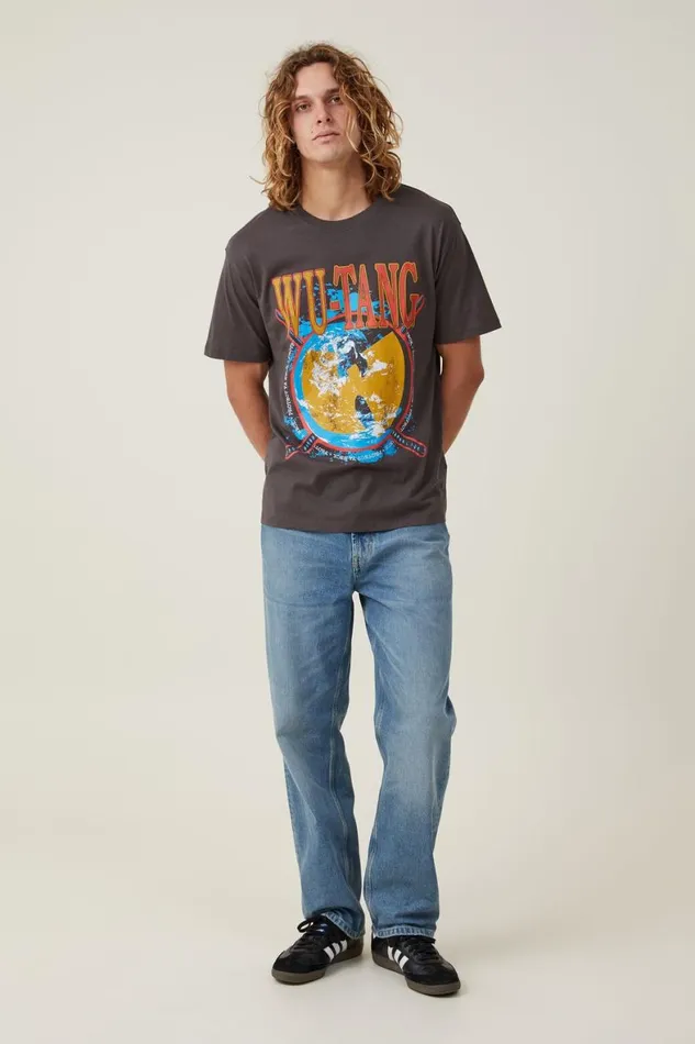 Men Graphic TShirts Cotton On Loose Fit Music TShirt Lcn Mt Faded Slatewutangglobe