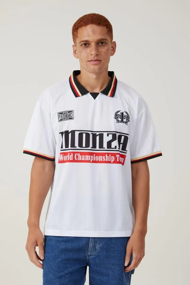 Men Graphic TShirts Cotton On Pit Stop Soccer Jersey White Greymonza