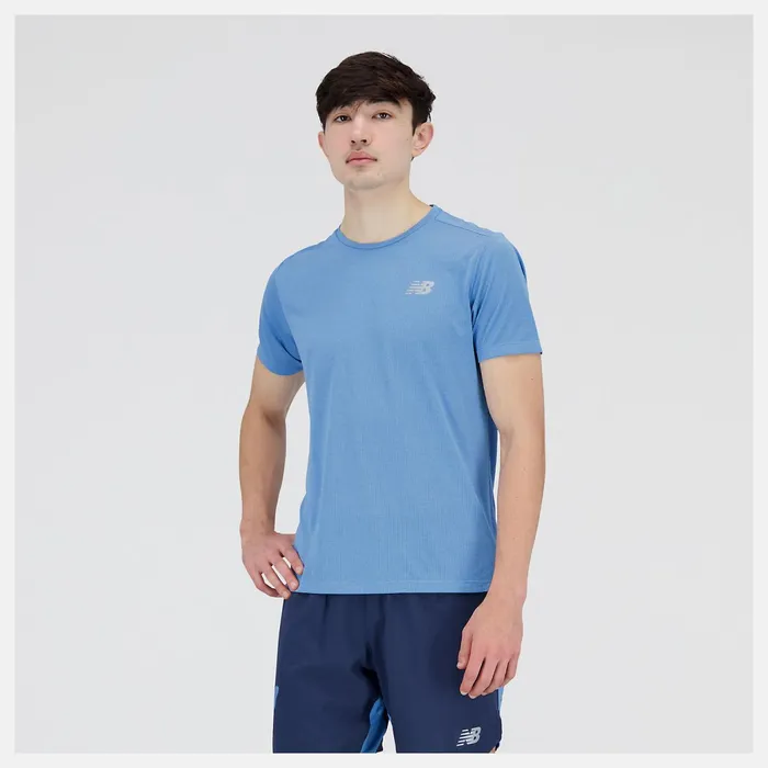 Men Impact Run Short Sleeve Heritage Blue Heather New Balance Shirts