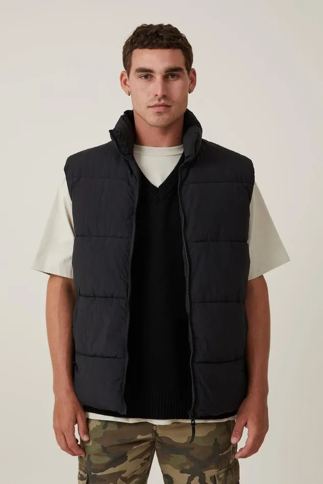 Men Jackets Cotton On Recycled Puffer Vest Black