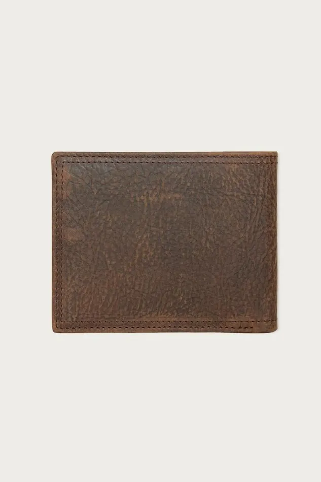 Men Lucky Brand Bags and Wallets Double Stitched Leather Bifold Wallet Dark Brown