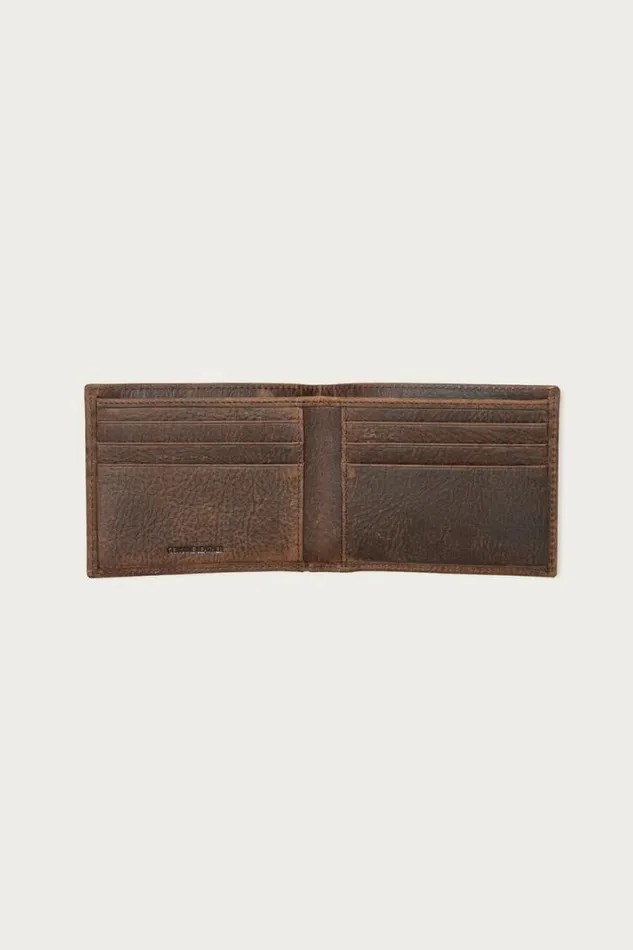 Men Lucky Brand Bags and Wallets Double Stitched Leather Bifold Wallet Dark Brown