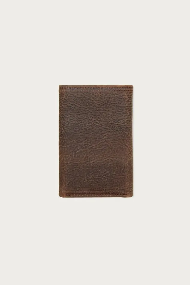 Men Lucky Brand Bags and Wallets Double Stitched Leather Trifold Wallet Dark Brown
